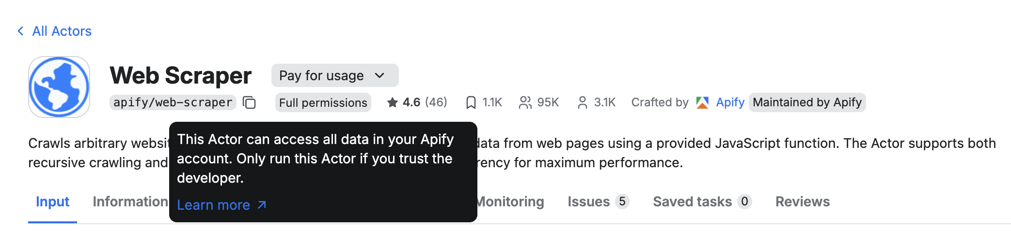 Full-permissions badge shown on Actor detail page