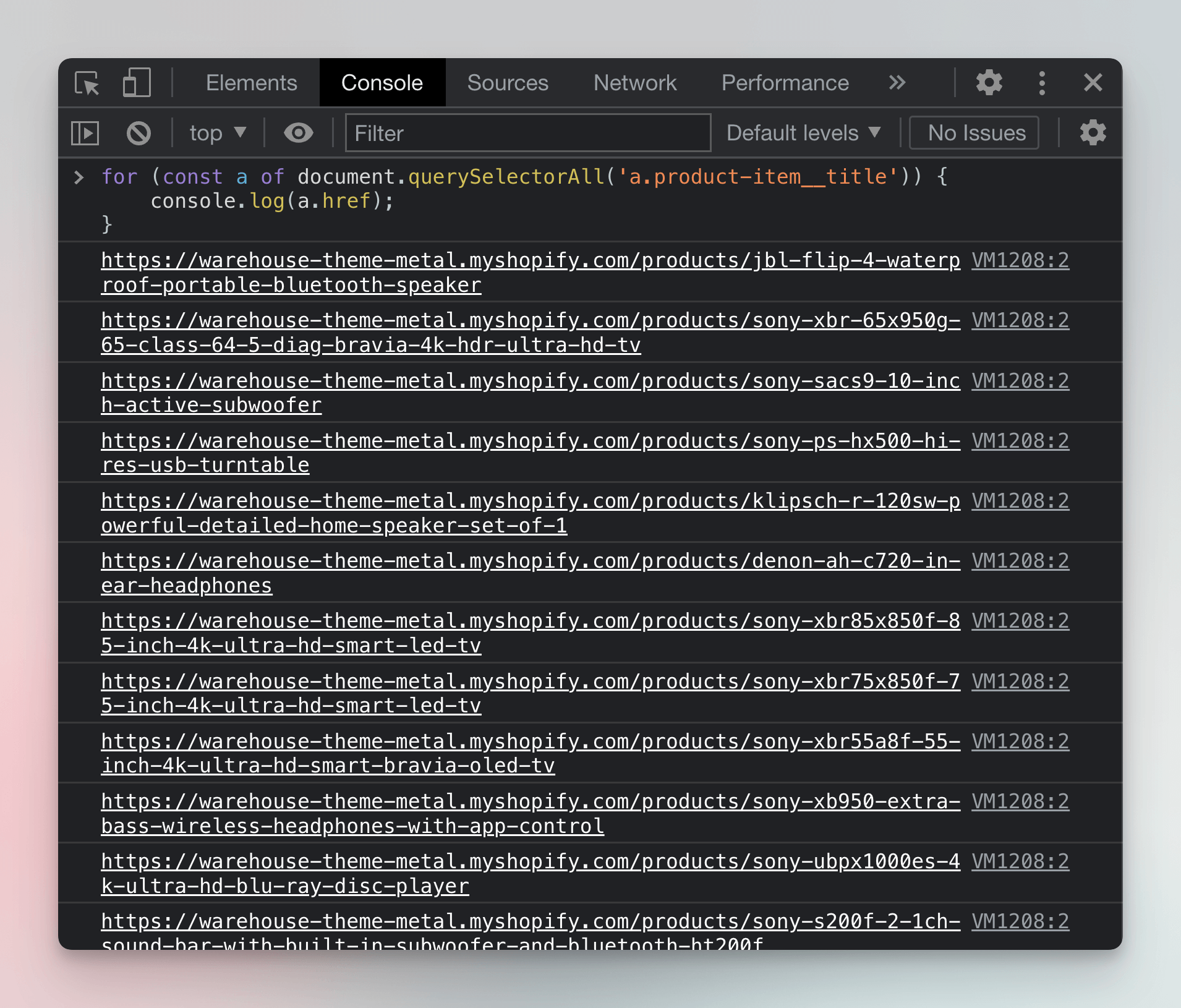 Product URLs printed to console